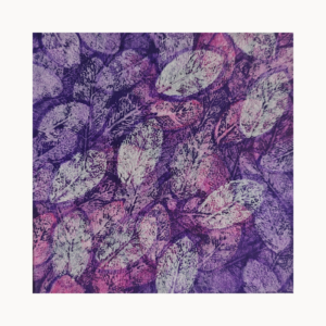 "Blattrauschen“ – Original mit Blattdruck in Violett, 20 × 20 cm