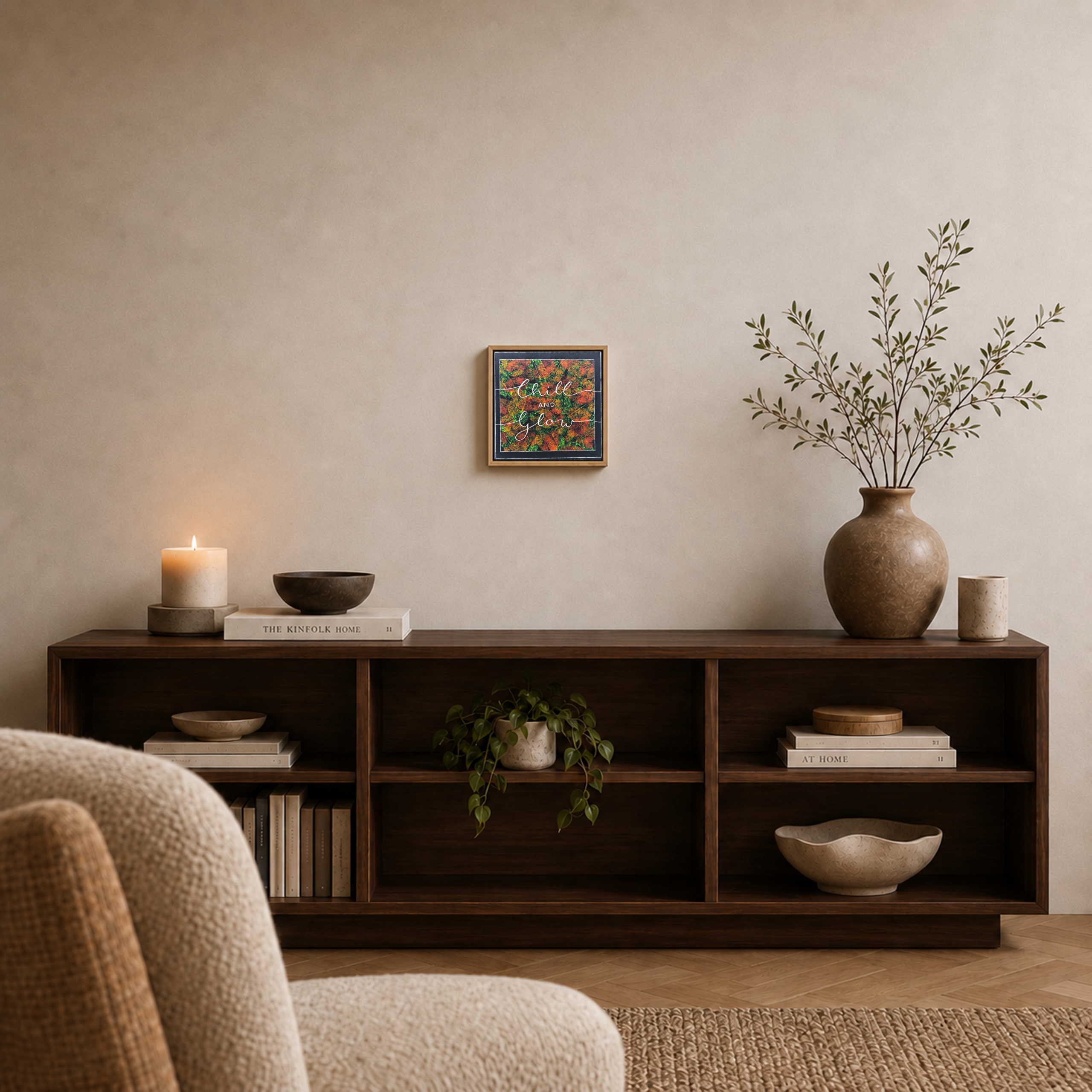 „Chill & Glow“ – Original mit Blattdruck, 20 × 20 cm – Bild 2