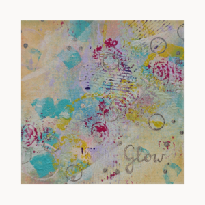 „Glow Stories“ – abstraktes Mixed-Media-Original, 20 × 20 cm