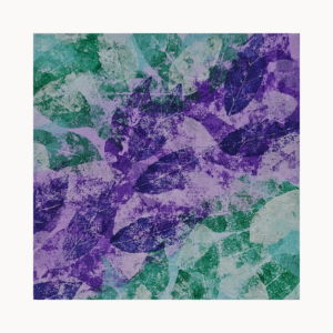 „Botanical Flow“ – Original mit Blattdruck in Violett & Türkis, 20 × 20 cm