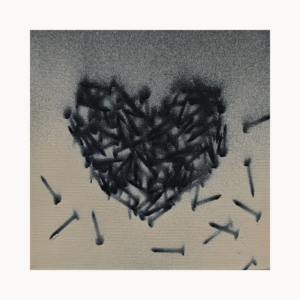 „Heart Trace“ – abstraktes Original in Sprühtechnik, 15 × 15 cm