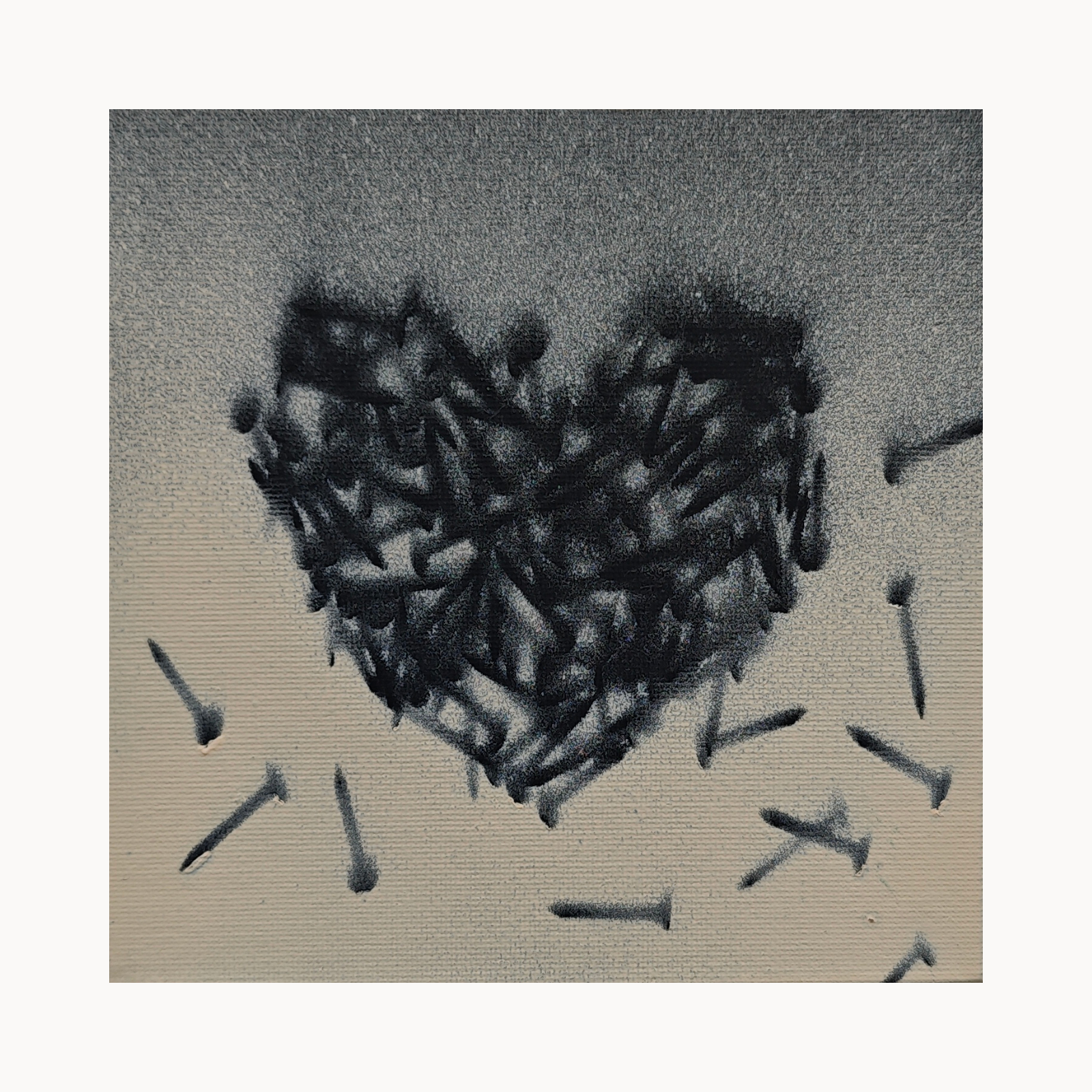 „Heart Trace“ – abstraktes Original in Sprühtechnik, 15 × 15 cm