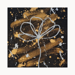 „Midnight Bloom“ – abstraktes Original in Schwarz & Gold, 15 × 15 cm