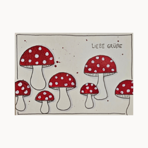 Grußkarte „Fliegenpilze“ – Liebe Grüße