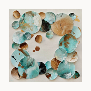 „Floating Circles“ – abstraktes 3D-Papierkunst-Original, 15 × 15 cm